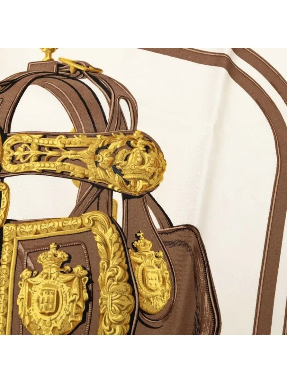 Hermes Carre 90 Bride de Gala Ceremonial Bridle Scarf Brown White Yellow Silk